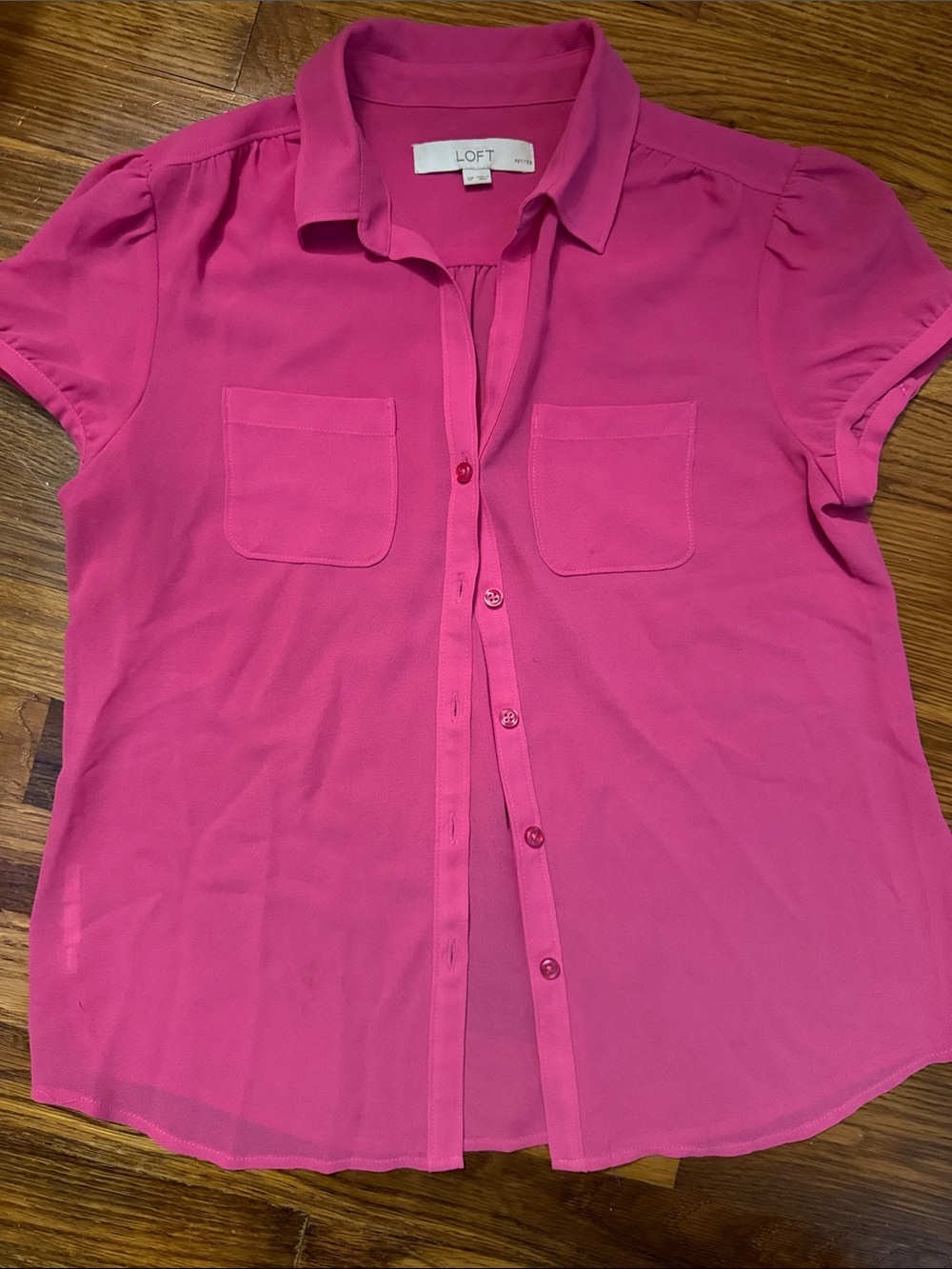 LOFT Hot Pink Short-Sleeve Button-Down Blouse